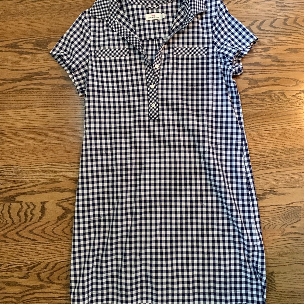 NWT Vineyard Vines Gingham Shirt Dress Size 12 Color Deep Bay
